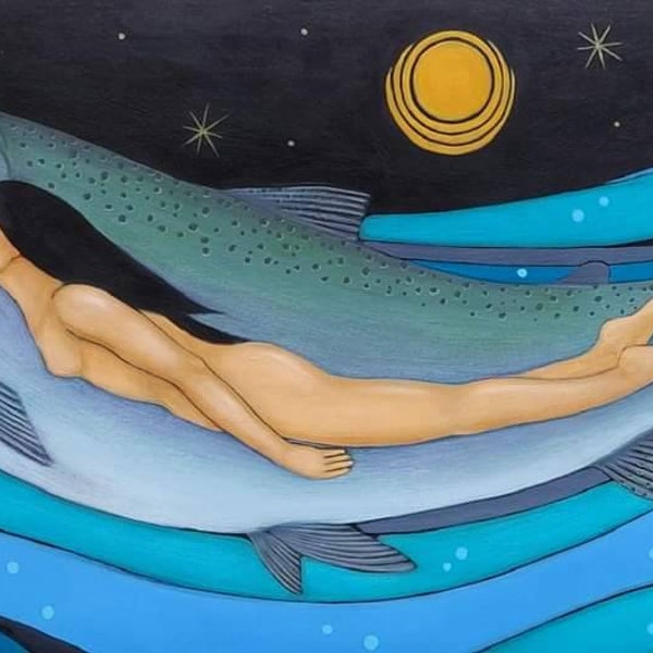 Spirit Guide Chinook Salmon art - Pacific Northwest Coastal print of painting by Tamara Adams