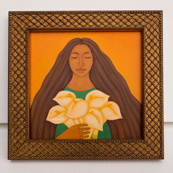 Portrait with Calla Lilies - Original Acrylic Painting - Mexican Inspired Art and Gift Items