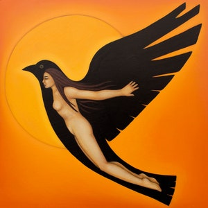 Crow Spirit Goddess Paper Giclee Print of Original Painting - Bird Wall Art & Home Decor