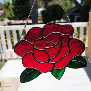 Red Rose Stained Glass Suncatcher