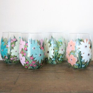 Stemless Wine Glasses Painted Mixed Floral 9