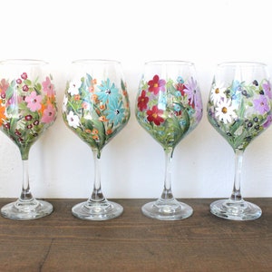 Wine Glasses Painted Mixed Mini Floral
