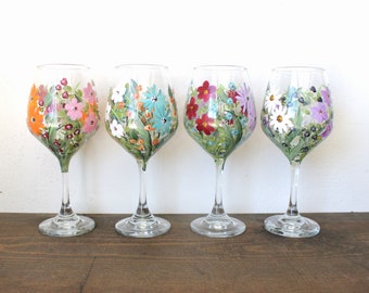 Verres à Vin Peint Mixte Mini Floral