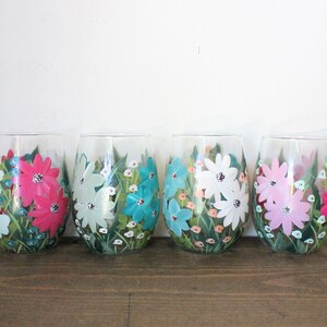 Stemless Wine Glasses Painted Mixed Floral 10