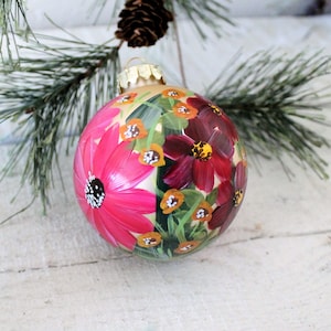 Hand Painted Floral Ornament Pink, Burgandy, Ochre Flowers