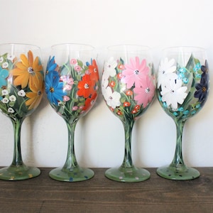 Wine Glasses Painted Mixed Floral 8