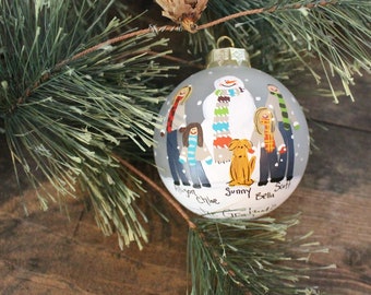 Family Christmas Ornament Hand Painted Snowman/Bright Scarves Large Ornament