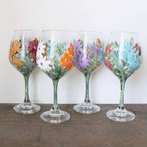 Wine Glasses Painted Mixed Floral 1