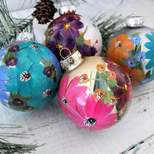 Hand Painted Floral Ornaments Set of Four image 2