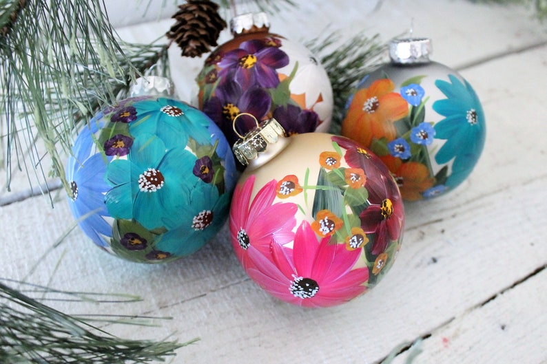 Hand Painted Floral Ornaments Set of Four image 2