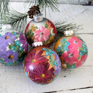 Hand Painted Floral Ornaments Set of Four image 3