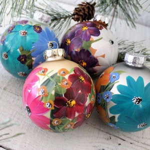 Hand Painted Floral Ornaments Set of Four