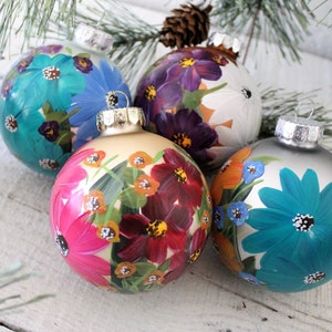 Hand Painted Floral Ornaments Set of Four image 1