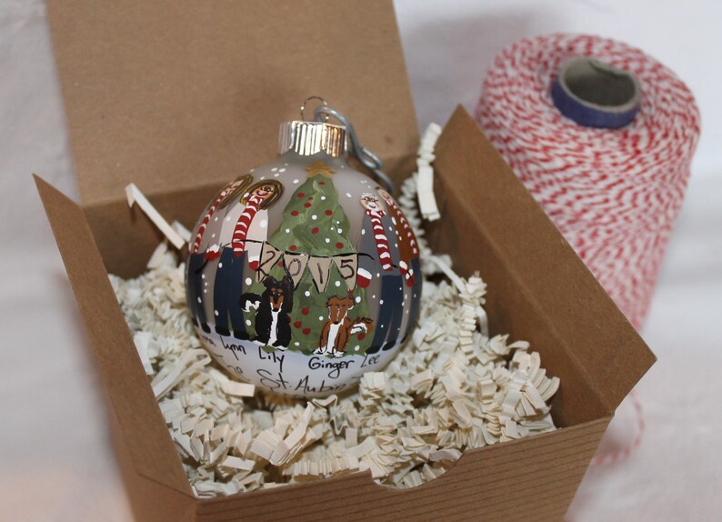 Family Christmas Ornament Personalized with Candy Stripe Scarves Design SMALL Ornament image 2