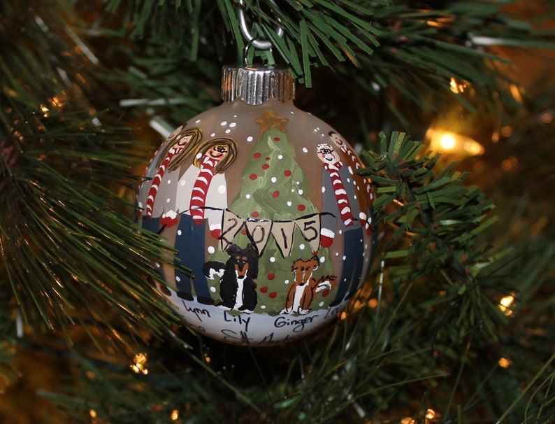 Family Christmas Ornament Personalized with Candy Stripe Scarves Design SMALL Ornament Bild 4