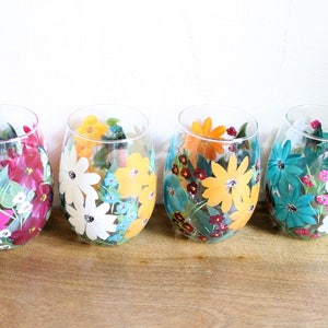 Stemless Wine Glasses Hand Painted Mixed Floral 2 image 3