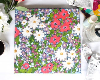 Canvas Acrylic Field Flowers Original Painting