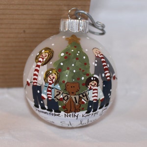 Family Christmas Ornament Personalized with Candy Stripe Scarves Design SMALL Ornament image 1