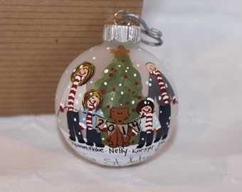 Family Christmas Ornament Personalized with Candy Stripe Scarves Design SMALL Ornament