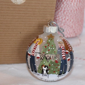 Family Christmas Ornament Personalized with Candy Stripe Scarves Design SMALL Ornament image 3