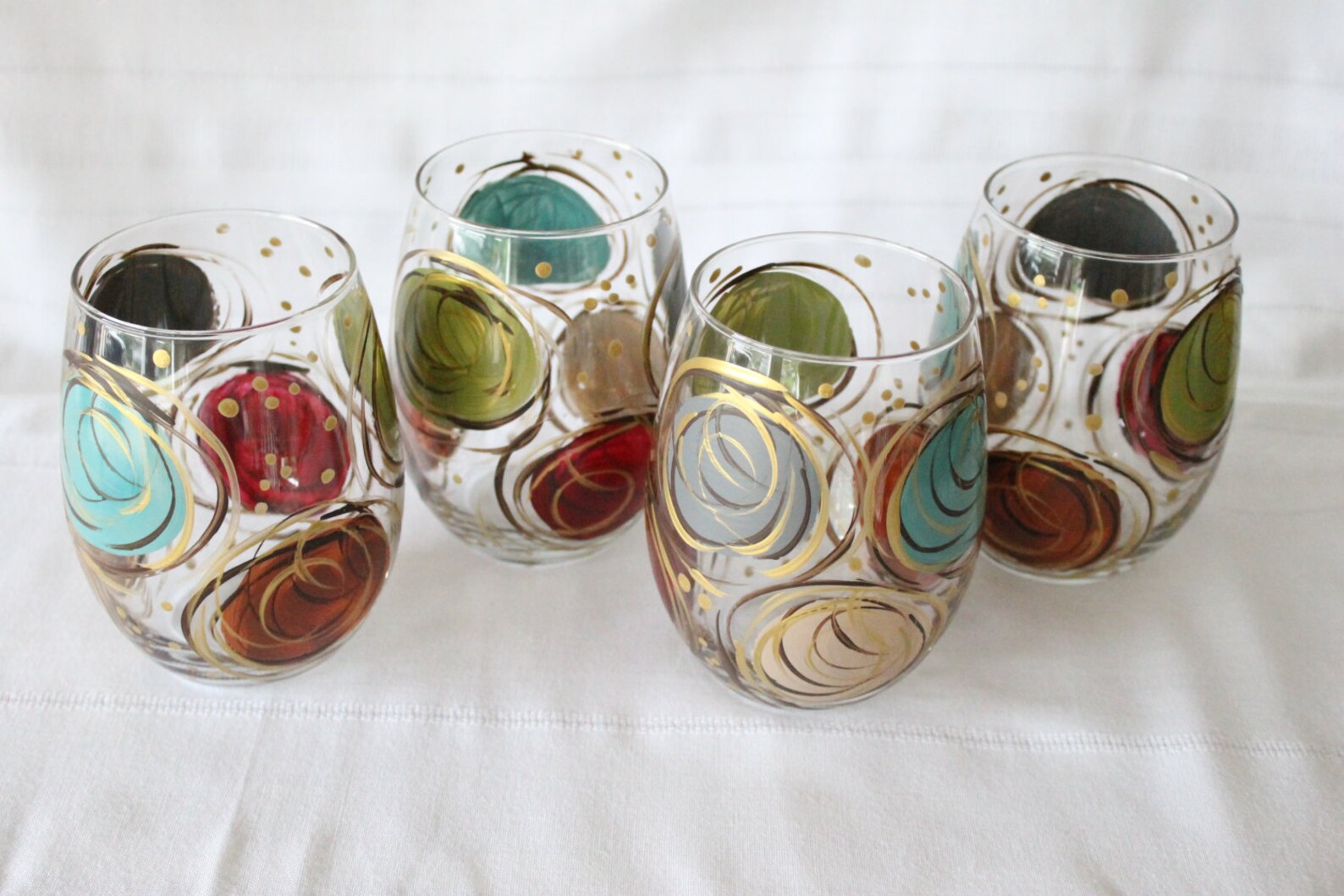 Stemless Wine Glasses Swirl Design Muted Classic Colors Etsy