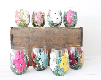 Stemless Wine Glasses Painted set of Eight