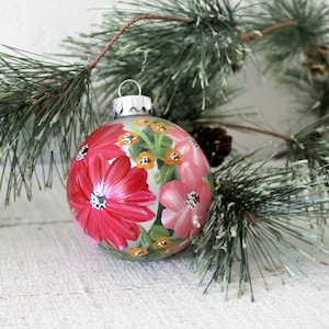 Hand Painted Floral Ornament Red, Salmon, Ochre