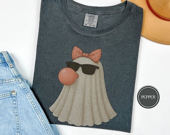 Lace Ghost Tee, Cute Bubblegum Halloween Sweater, Girly Ghostcore Graphic T-Shirt, Y2K Retro Sunglasses Ghost Shirt, Pink Spooky Season Top