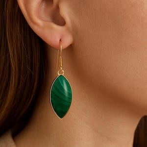 14K Gold Malachite Earrings: Elegant Green Gemstone Dangle