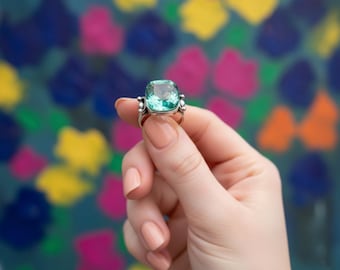 Aquamarine Ring | Sterling Silver Aquamarine Jewelry | Chunky Gemstone Ring | Handmade Gift for Her, Raw Aquamarine Ring, Clear stone ring