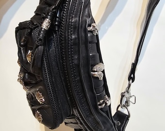 Cow Calf Leather Fanny Pack, Handmade Black Leather Crossbody Bag, Premium Waist Bag with Lining, Unisex Streetwear Belt Bag