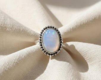 Handmade Ethiopian Opal Sterling Silver Ring - Dainty Bezel Gemstone Jewelry