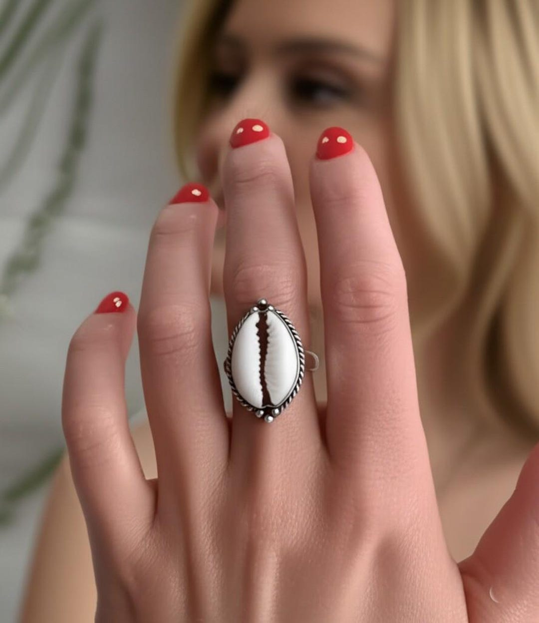 Cowrie Shell Ring, Genuine Cowrie Shell Silver Ring, Unique Shell Ring ...
