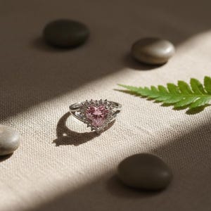 Pink Heart Zircon Ring, Adjustable Sterling Silver Plated Promise Ring image 9