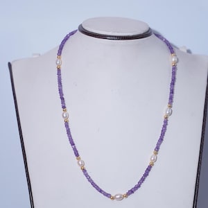 Natural Amethyst Beauty, Handmade necklace, Amethyst gemstone necklace, Anniversary Gift, Natural Amethyst, Amethyst jewelry, Pearl Necklace