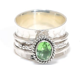 Peridot, Malachite Ring, Gemstone Ring, Spinner Ring, Fidget Ring, 925 Silver Ring, Handmade Ring, Women Ring, Anxiety Ring, Thumb Ring