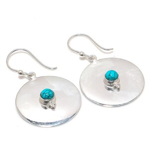 Turquoise and Silver Circle Earrings, Gemstone Earrings, Dainty Earrings, silver earrings, Round Earrings, Handmade Earrings, Women earrings