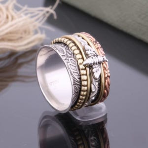 Honey Bee Spinner Ring for Women - 925 Sterling Silver Fidget Ring Handmade Gift | Women&#39;s Honey Bee Spinner Ring, Gift for Her, Women Ring