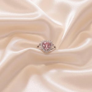 Pink Heart Zircon Ring, Adjustable Sterling Silver Plated Promise Ring image 2