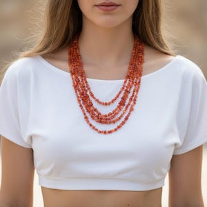 Multistrand Carnelian Nugget and Chip Necklace | Carnelian necklace, Gemstone necklace, Valentines Day Gift, Gift for her, Handmade Necklace