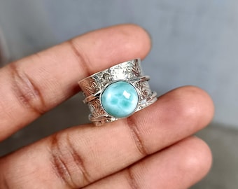 Anello Larimar, Anello Spinner, Anello Donna, Anello Argento 925, Anello Fidget, Anello Pollice, Larimar Naturale, Anello Pietra Preziosa, Anello Ansia, Regalo Lei