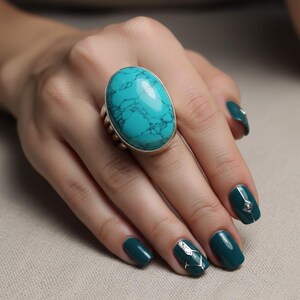 Bague Turquoise en Argent Sterling - Grosse Bague Statement avec Anneau Multiple