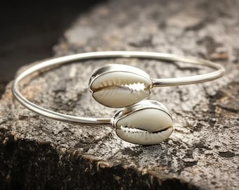 Bracciale con conchiglia in argento - grigio Kauri Cowrie Shell