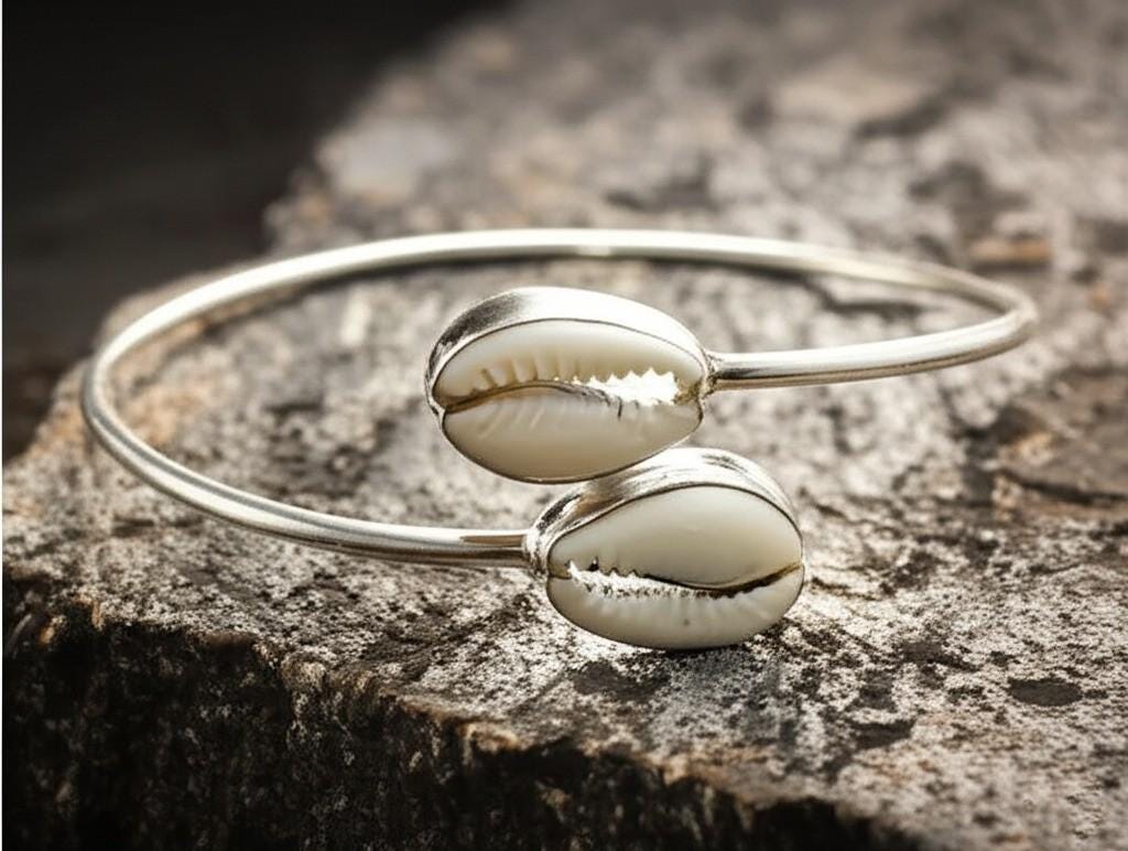 Bracciale in argento sterling con conchiglia di ciprea / Gioielli da spiaggia boho / Bracciale nautico fatto a mano / Regalo per lei, Gioielli per la festa della mamma