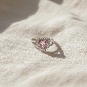Pink Heart Zircon Ring, Adjustable Sterling Silver Plated Promise Ring image 7