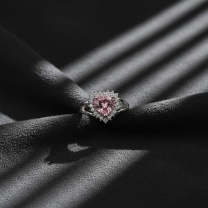 Pink Heart Zircon Ring, Adjustable Sterling Silver Plated Promise Ring image 5
