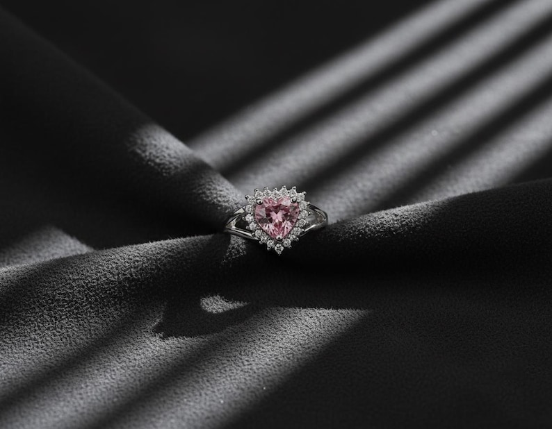 Pink Heart Zircon Ring, Adjustable Sterling Silver Plated Promise Ring image 5