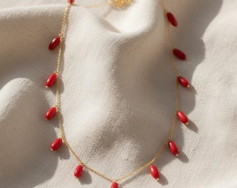 Collar de coral, collar de coral chapado en oro, joyas de coral, collares de coral, collar de coral rojo, joyas de coral rojo, collar de cuentas de coral, regalo