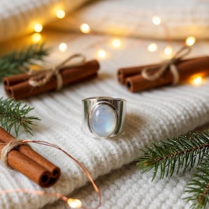 Dainty Rainbow Moonstone Ring, 925 Sterling Silver Handmade Jewelry, Gemstone Stacking Band for Women, Boho Birthstone Gift