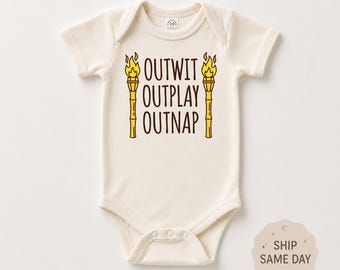 Outwit Outplay Outnap Baby Bodysuit® - Funny Baby Survivor Outfit, Cute Newborn Onesie, Baby Shower Gift, Sleepy Baby Clothes